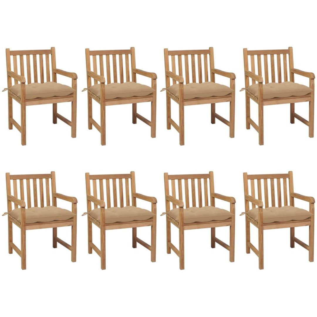 Trädgårdsstolar 8 st med beige dynor massiv teak vidaXL