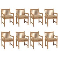 Trädgårdsstolar 8 st med beige dynor massiv teak vidaXL
