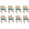 Trädgårdsstolar 8 st med blåa dynor massiv teak vidaXL – miniatyr 1