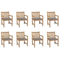 Trädgårdsstolar 8 st med gråa dynor massiv teak vidaXL