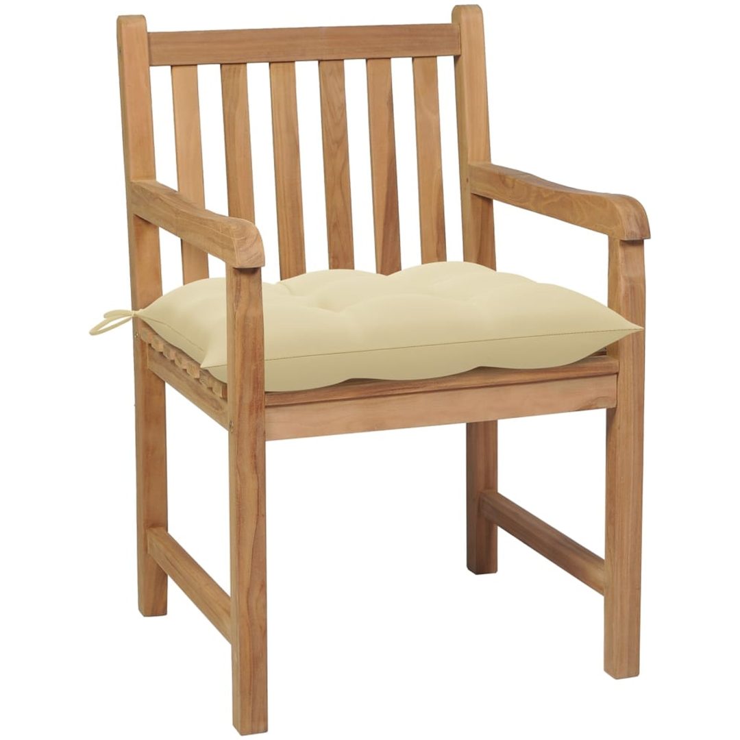 Trädgårdsstolar 8 st med gräddvita dynor massiv teak vidaXL – bild 3