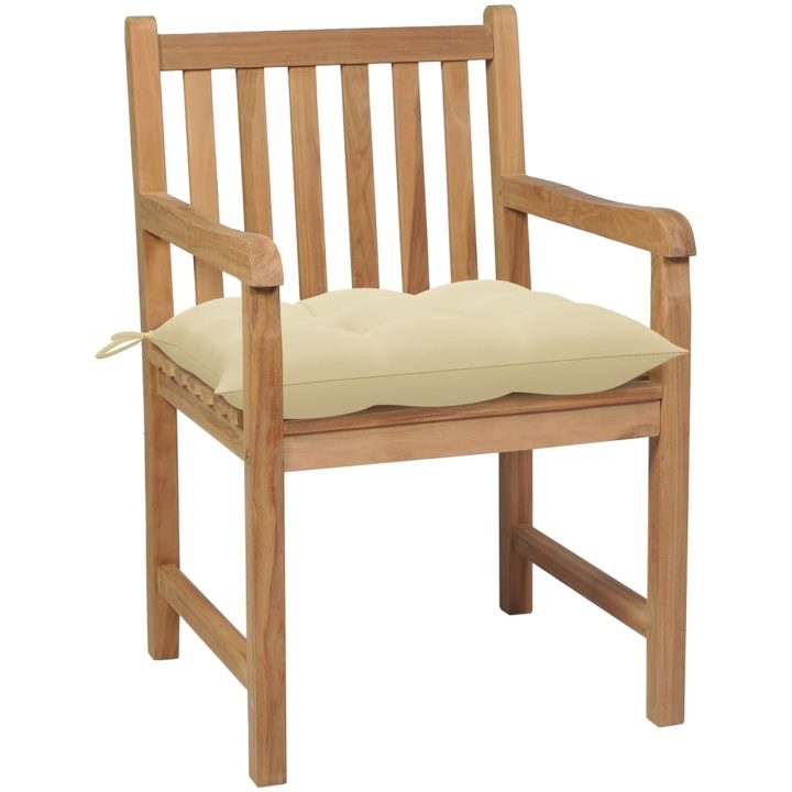 Trädgårdsstolar 8 st med gräddvita dynor massiv teak vidaXL – bild 3