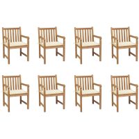 Trädgårdsstolar 8 st med gräddvita dynor massiv teak vidaXL