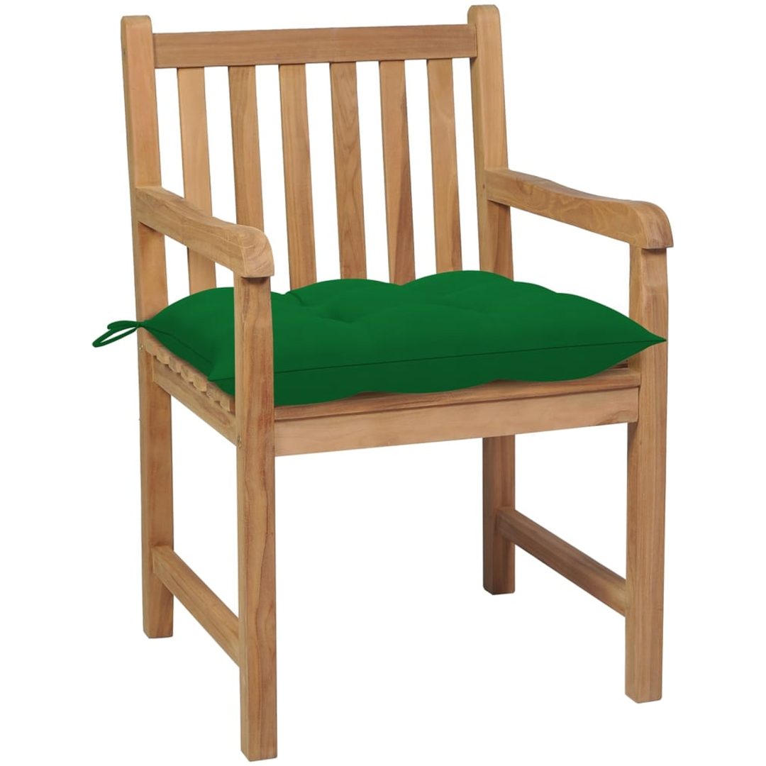 Trädgårdsstolar 8 st med gröna dynor massiv teak vidaXL – bild 3