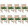 Trädgårdsstolar 8 st med gröna dynor massiv teak vidaXL – miniatyr 1