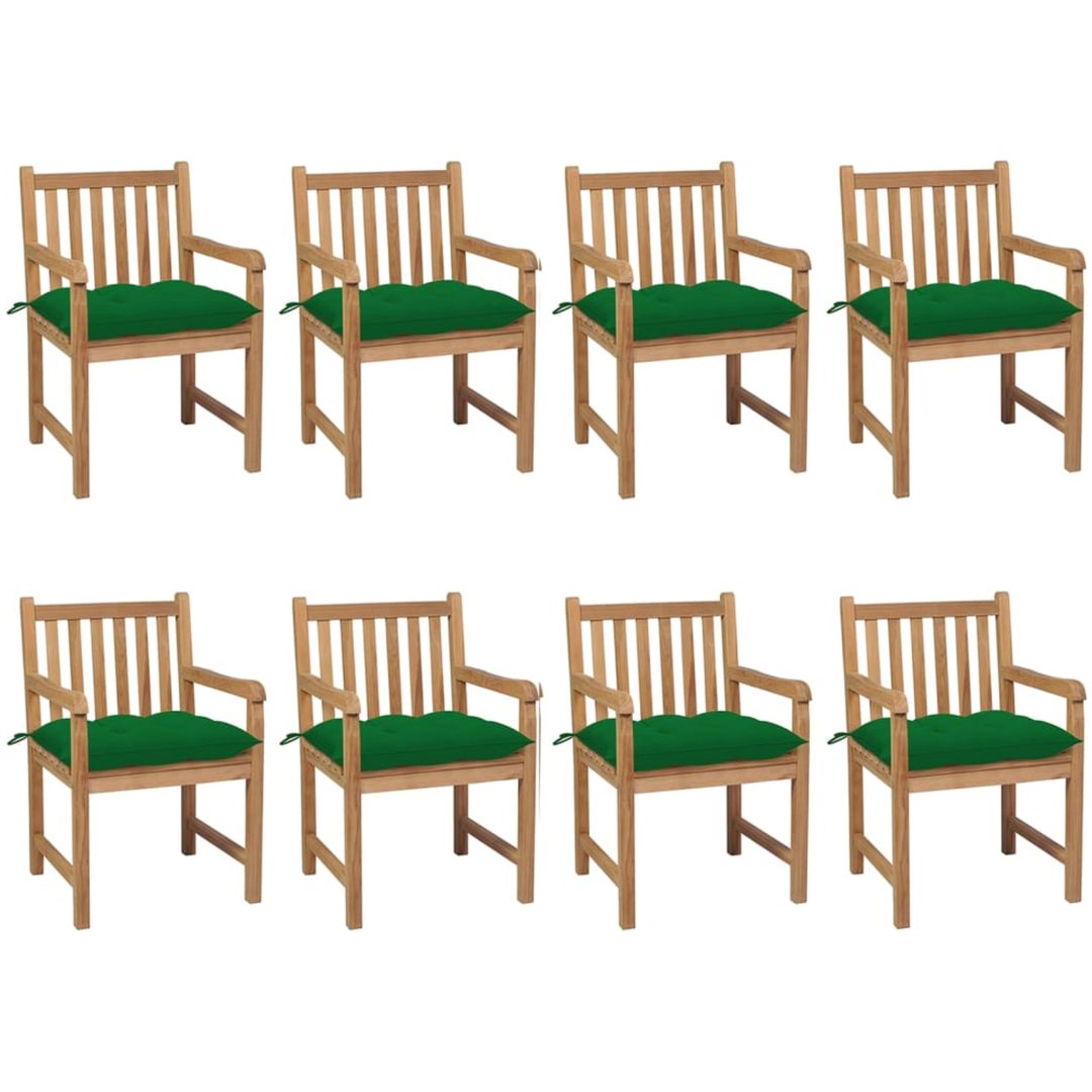 Trädgårdsstolar 8 st med gröna dynor massiv teak vidaXL