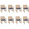 Trädgårdsstolar 8 st med kungsblåa dynor massiv teak vidaXL – miniatyr 1