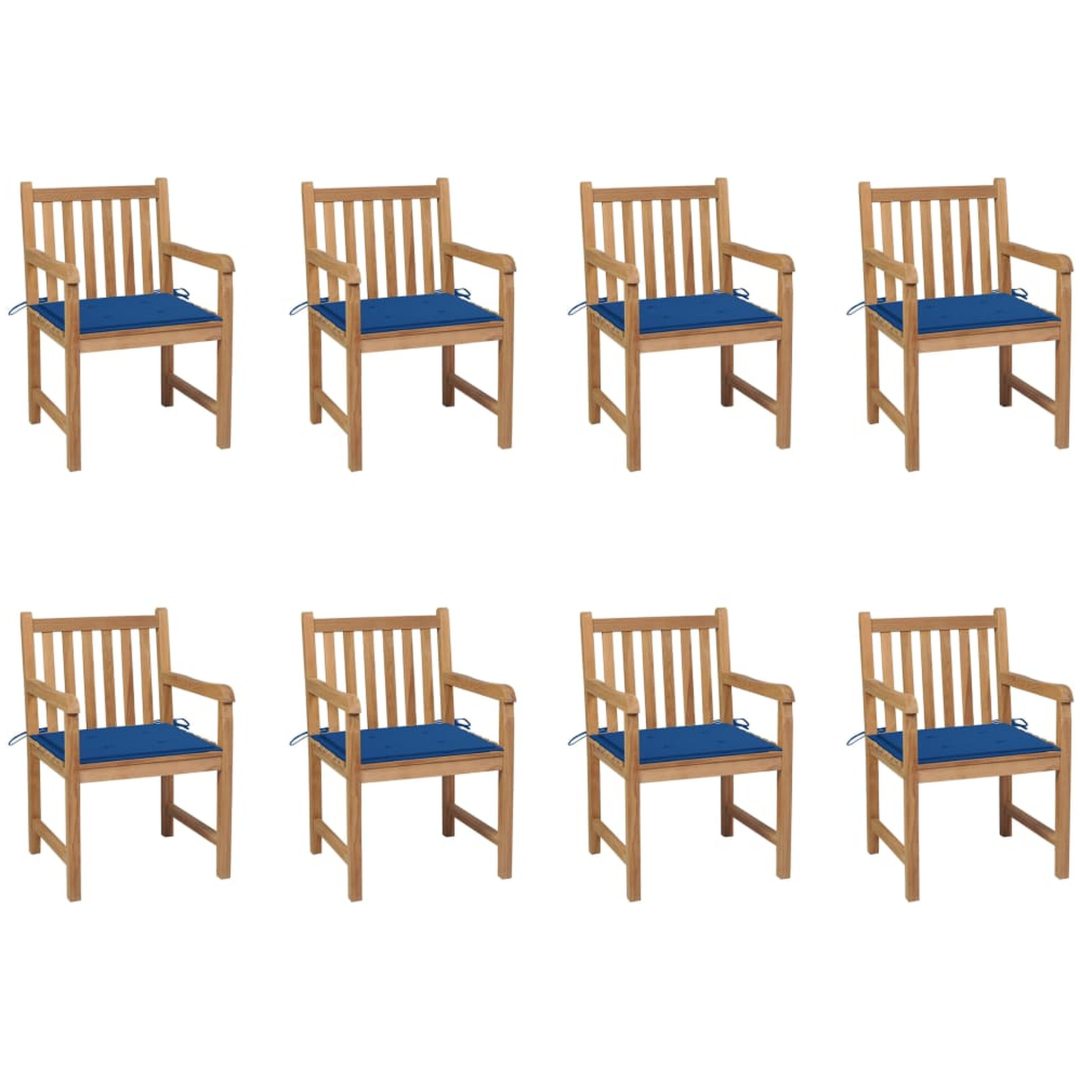 Trädgårdsstolar 8 st med kungsblåa dynor massiv teak vidaXL