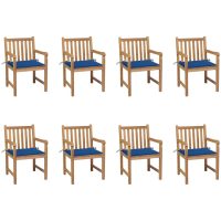 Trädgårdsstolar 8 st med kungsblåa dynor massiv teak vidaXL