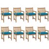 Trädgårdsstolar 8 st med ljusblåa dynor massiv teak vidaXL – miniatyr 1