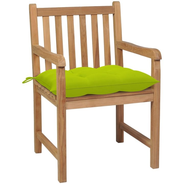 Trädgårdsstolar 8 st med ljusgröna dynor massiv teak vidaXL – bild 3