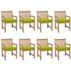 Trädgårdsstolar 8 st med ljusgröna dynor massiv teak vidaXL – miniatyr 1