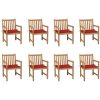 Trädgårdsstolar 8 st med röda dynor massiv teak vidaXL – miniatyr 1