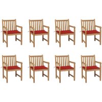 Trädgårdsstolar 8 st med röda dynor massiv teak vidaXL