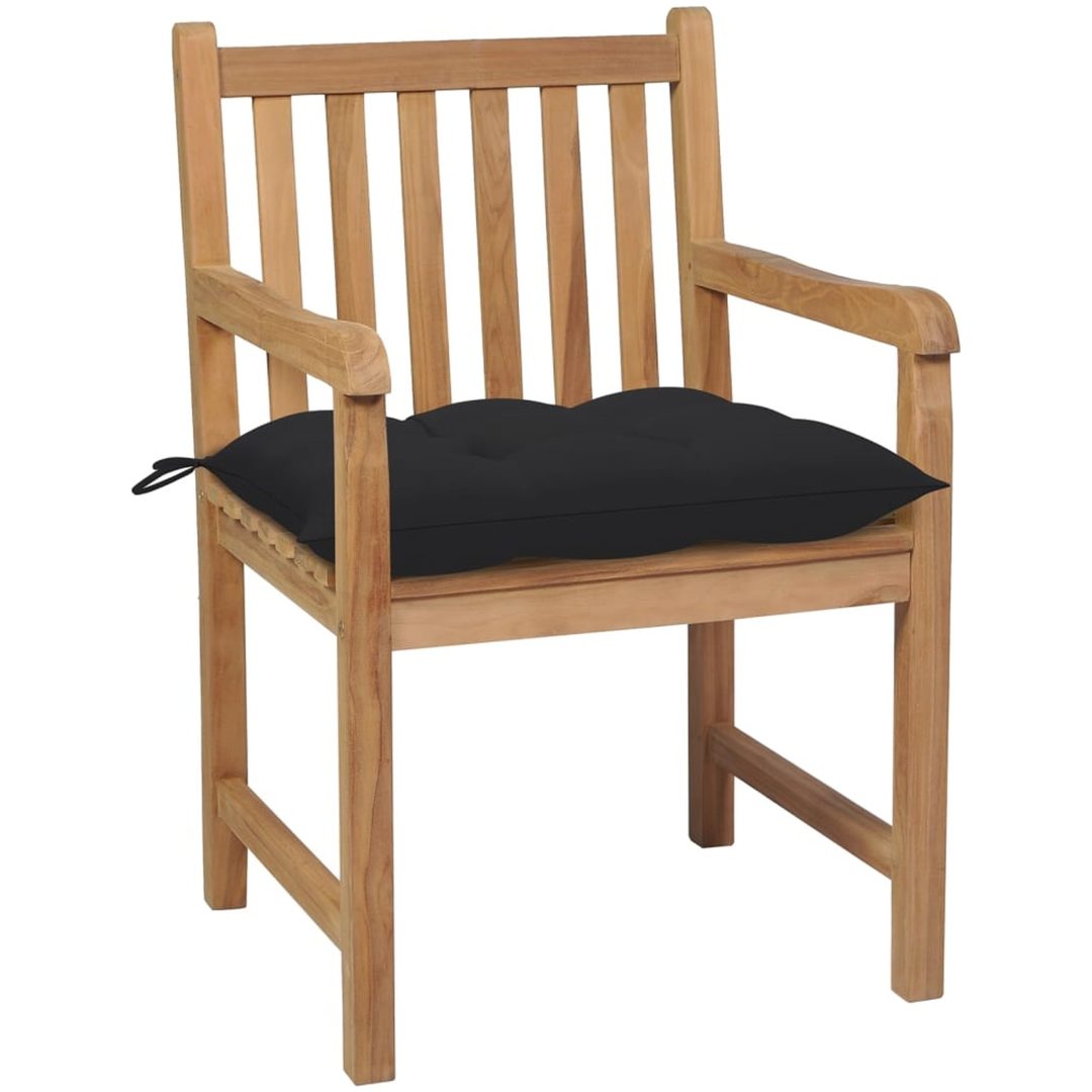 Trädgårdsstolar 8 st med svarta dynor massiv teak vidaXL – bild 3