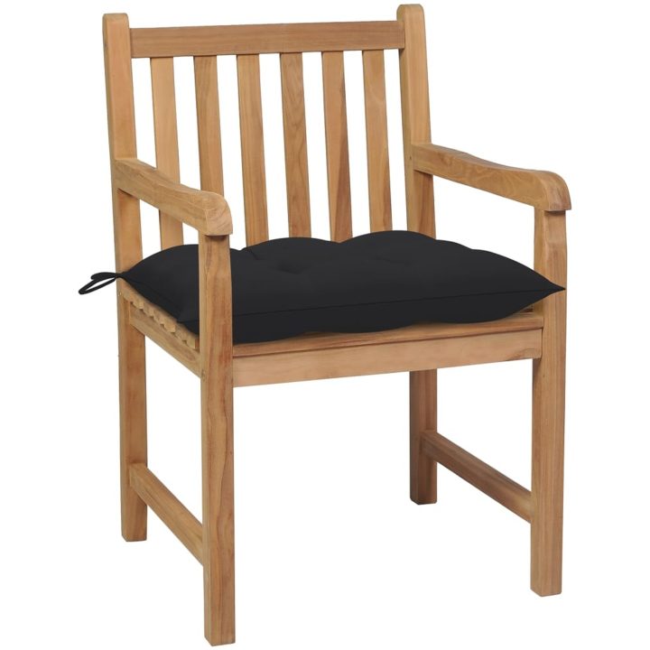 Trädgårdsstolar 8 st med svarta dynor massiv teak vidaXL – bild 3