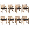 Trädgårdsstolar 8 st med svarta dynor massiv teak vidaXL – miniatyr 1