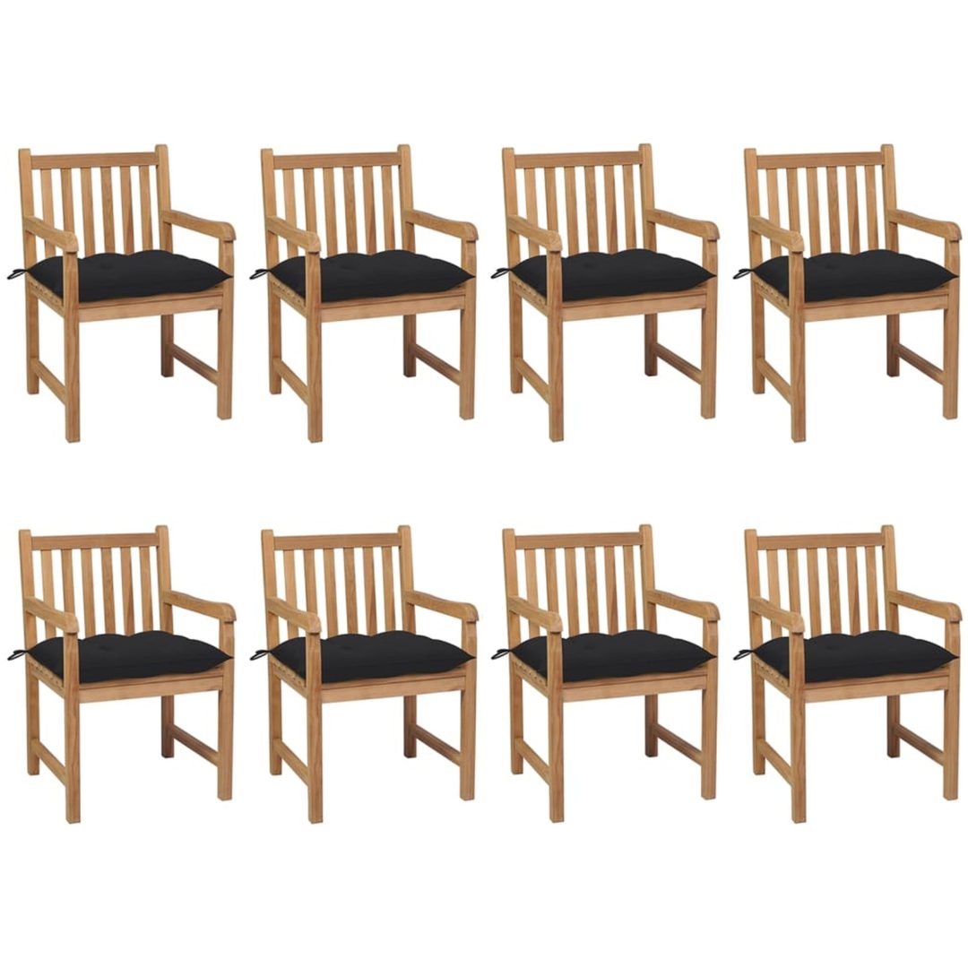 Trädgårdsstolar 8 st med svarta dynor massiv teak vidaXL