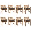 Trädgårdsstolar 8 st med taupe dynor massiv teak vidaXL – miniatyr 1