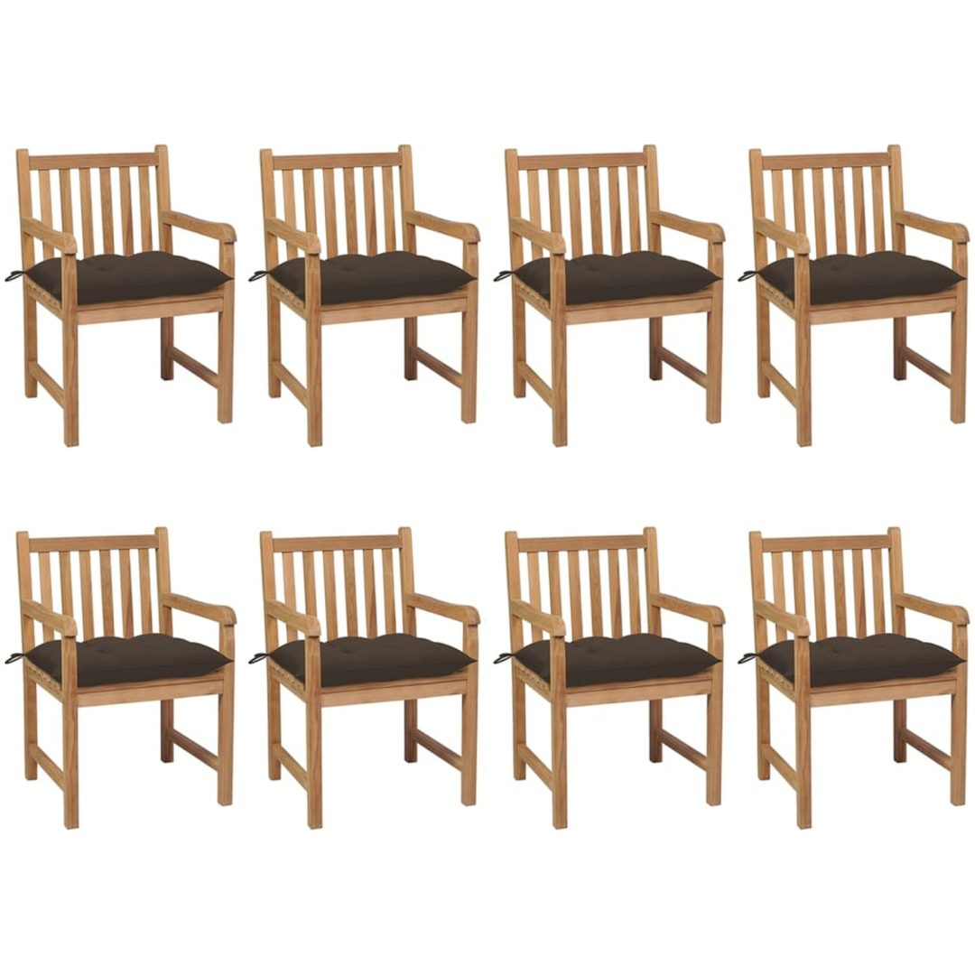 Trädgårdsstolar 8 st med taupe dynor massiv teak vidaXL