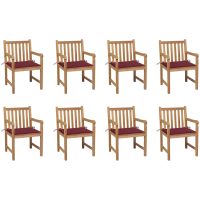 Trädgårdsstolar 8 st med vinröda dynor massiv teak vidaXL