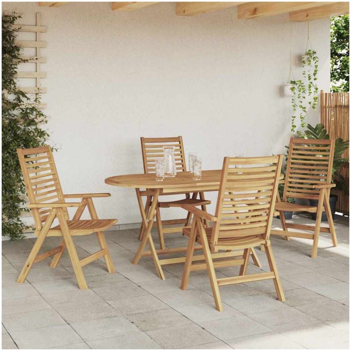 Trädgårdsstolar Fällbara 4 st Massivt trä Teak vidaXL Standard – bild 3