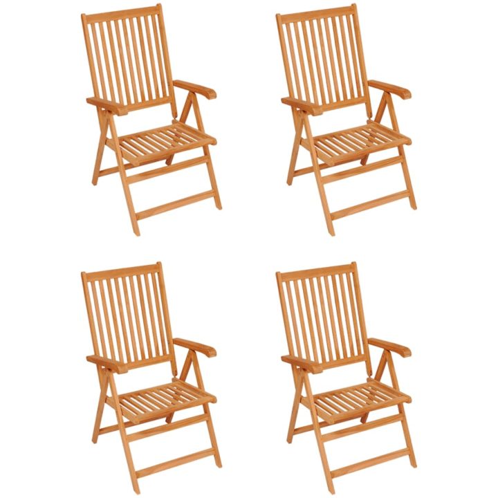 Trädgårdsstolar grårutiga dynor 4 st massiv teak vidaXL – bild 2