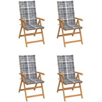 Trädgårdsstolar grårutiga dynor 4 st massiv teak vidaXL