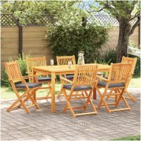Trädgårdsstolar hopfällbara m. gråa dynor 6st massivt akaciaträ vidaXL