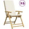 Trädgårdsstolar hopfällbara med gräddvita dynor 6 st bambu vidaXL – miniatyr 2