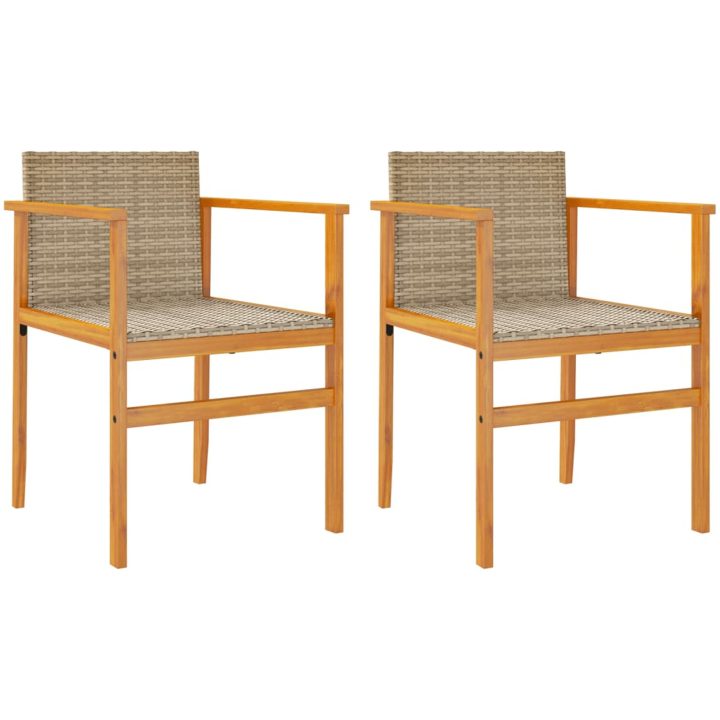 Trädgårdsstolar m.dynor 2 st beige konstrotting och massivt trä vidaXL – bild 2