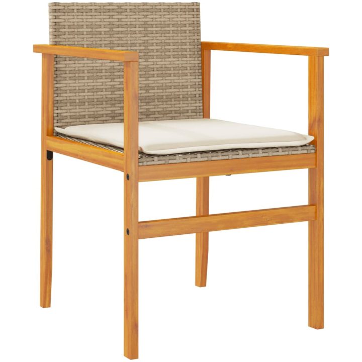 Trädgårdsstolar m.dynor 2 st beige konstrotting och massivt trä vidaXL – bild 4