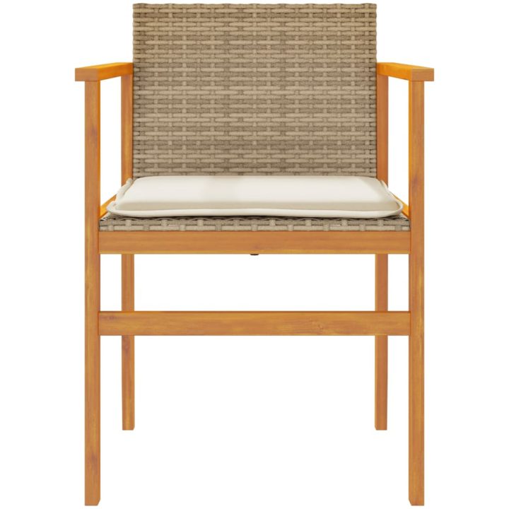 Trädgårdsstolar m.dynor 2 st beige konstrotting och massivt trä vidaXL – bild 5