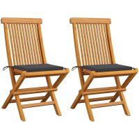 Trädgårdsstolar med antracita dynor 2 st massivt teakträ vidaXL