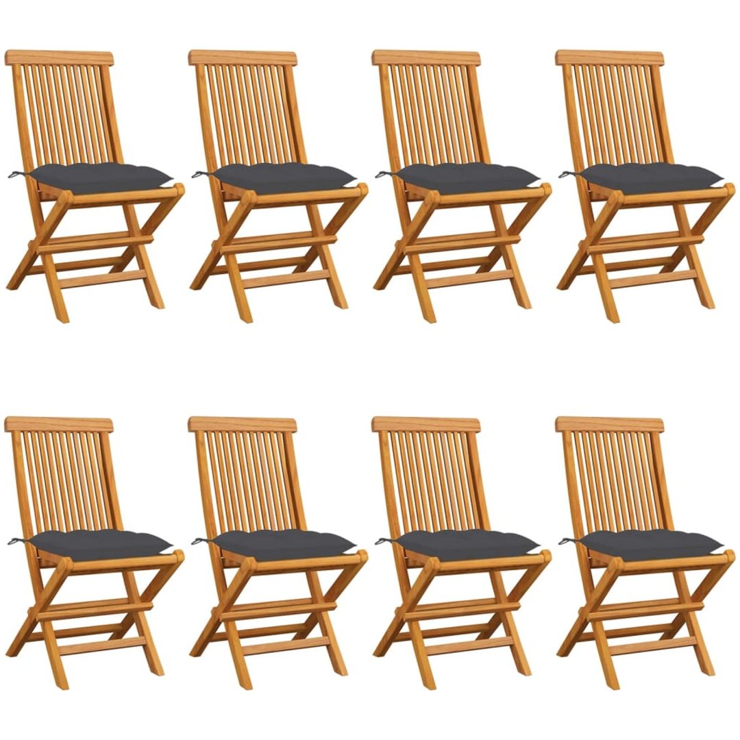 Trädgårdsstolar med antracitgrå dynor 8 st massiv teak vidaXL