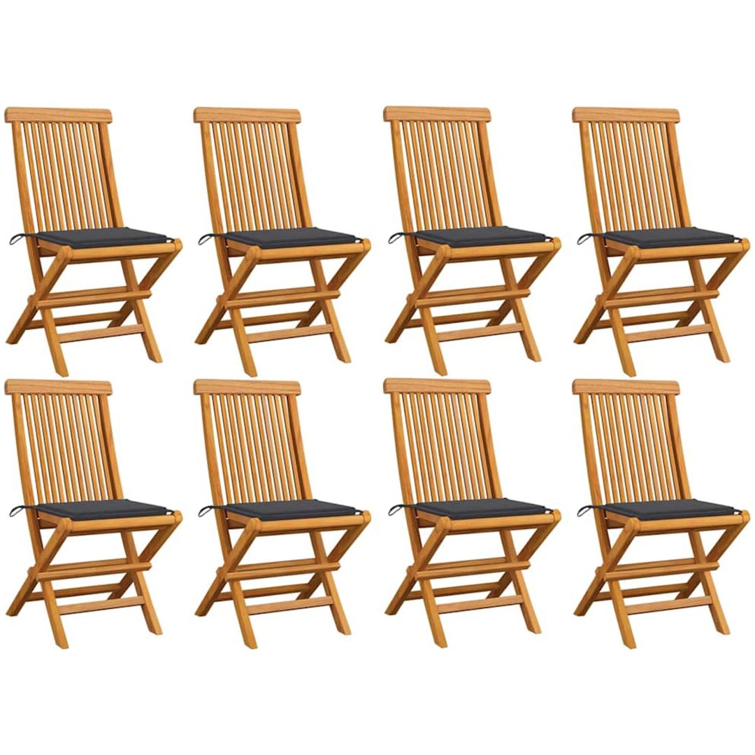 Trädgårdsstolar med antracitgråa dynor 8 st massiv teak vidaXL