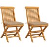 Trädgårdsstolar med beige dynor 2 st massiv teak vidaXL – miniatyr 1
