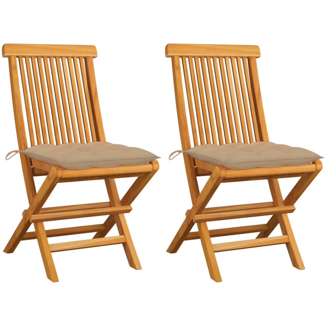 Trädgårdsstolar med beige dynor 2 st massiv teak vidaXL