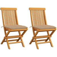 Trädgårdsstolar med beige dynor 2 st massiv teak vidaXL