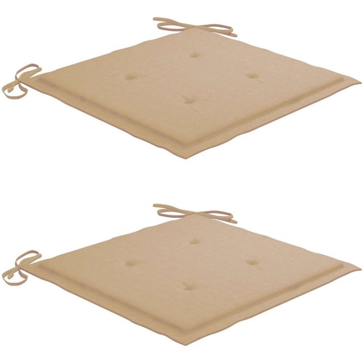Trädgårdsstolar med beige dynor 2 st massivt teakträ vidaXL – bild 6