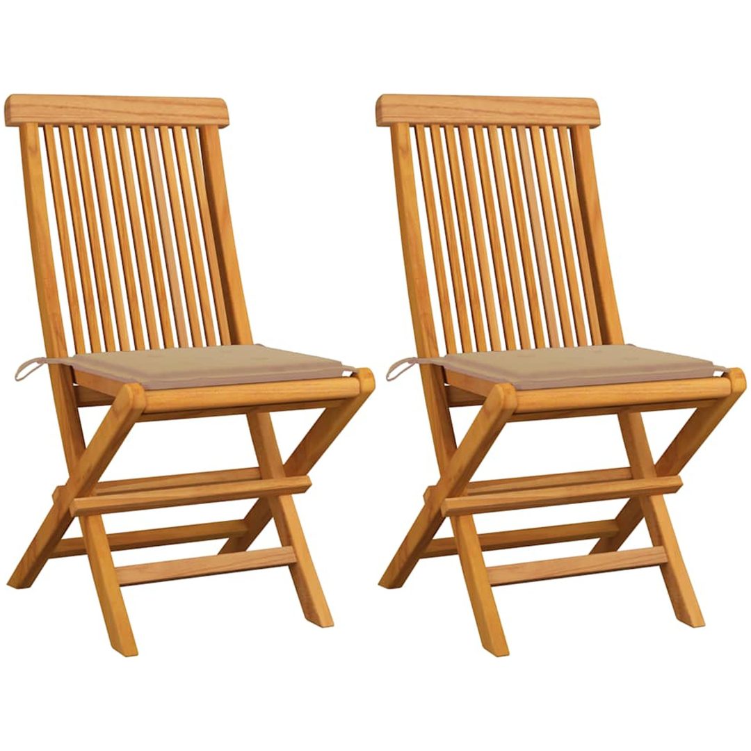Trädgårdsstolar med beige dynor 2 st massivt teakträ vidaXL
