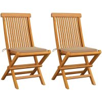 Trädgårdsstolar med beige dynor 2 st massivt teakträ vidaXL