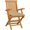 Trädgårdsstolar med beige dynor 3 st massiv teak vidaXL – miniatyr 2