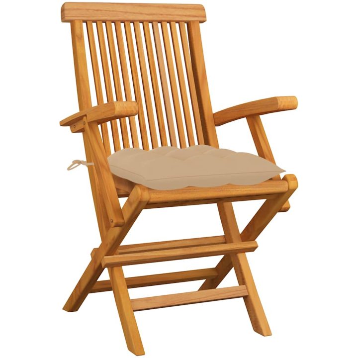 Trädgårdsstolar med beige dynor 3 st massiv teak vidaXL – bild 2