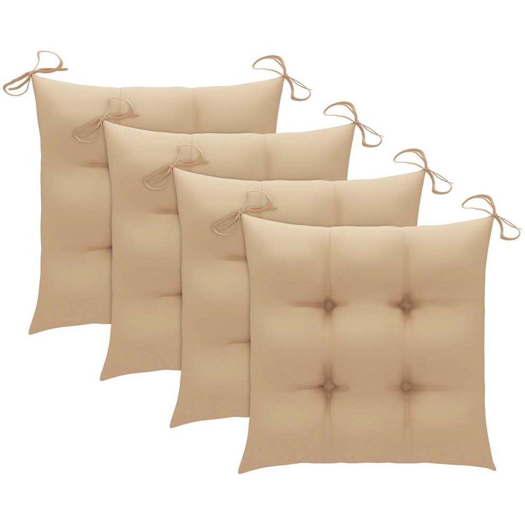 Trädgårdsstolar med beige dynor 3 st massiv teak vidaXL – bild 3