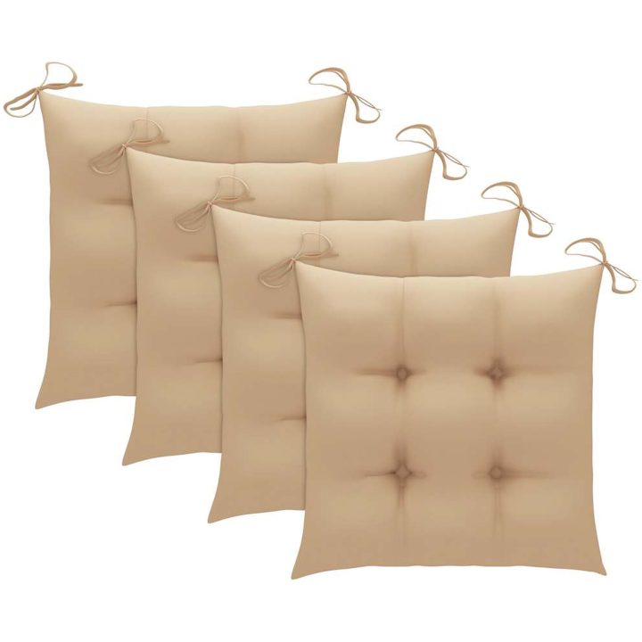 Trädgårdsstolar med beige dynor 3 st massiv teak vidaXL – bild 3