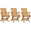 Trädgårdsstolar med beige dynor 3 st massiv teak vidaXL – miniatyr 1