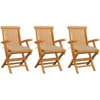 Trädgårdsstolar med beige dynor 3 st massiv teak vidaXL