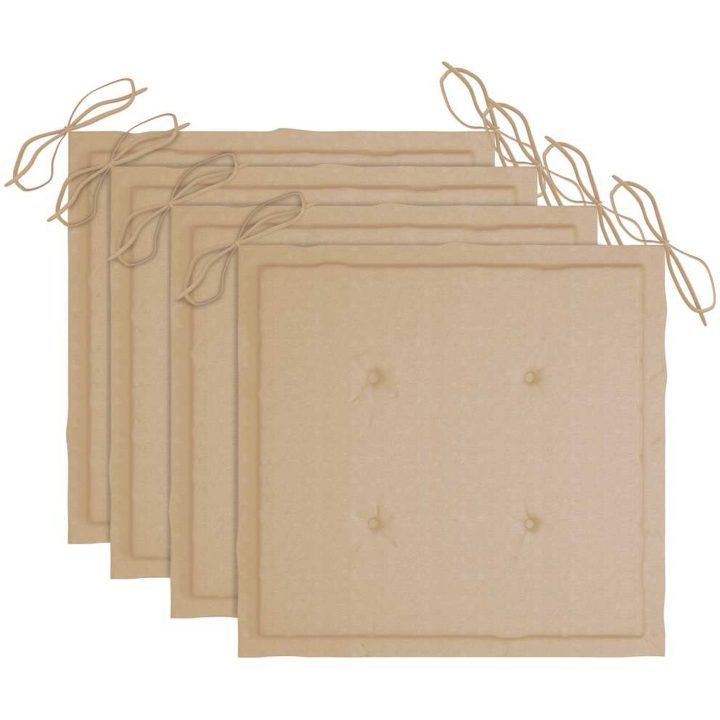 Trädgårdsstolar med beige dynor 3 st massivt teakträ vidaXL – bild 6