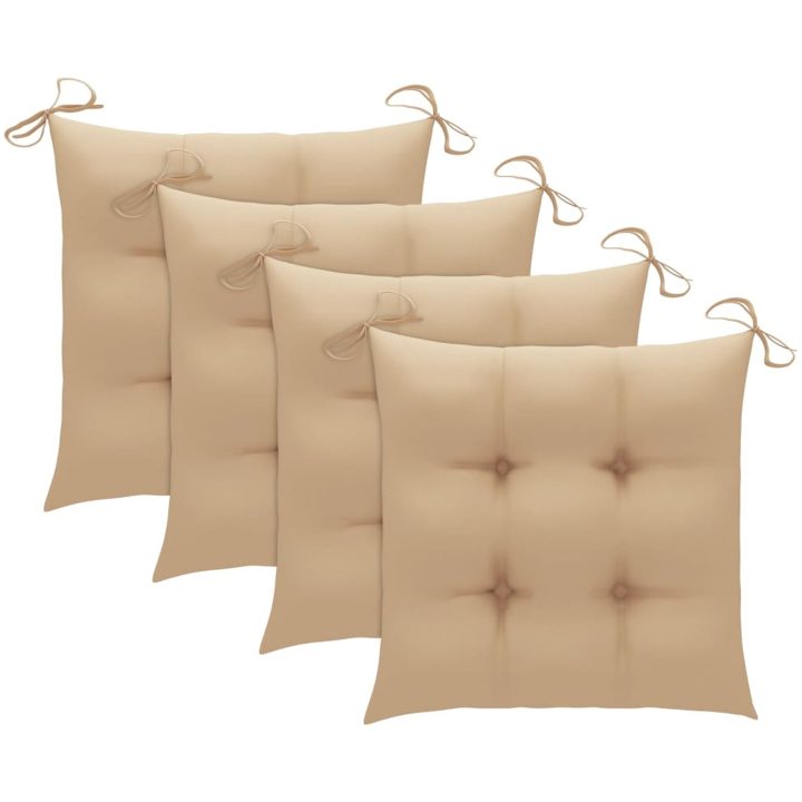 Trädgårdsstolar med beige dynor 4 st massiv teak vidaXL – bild 7